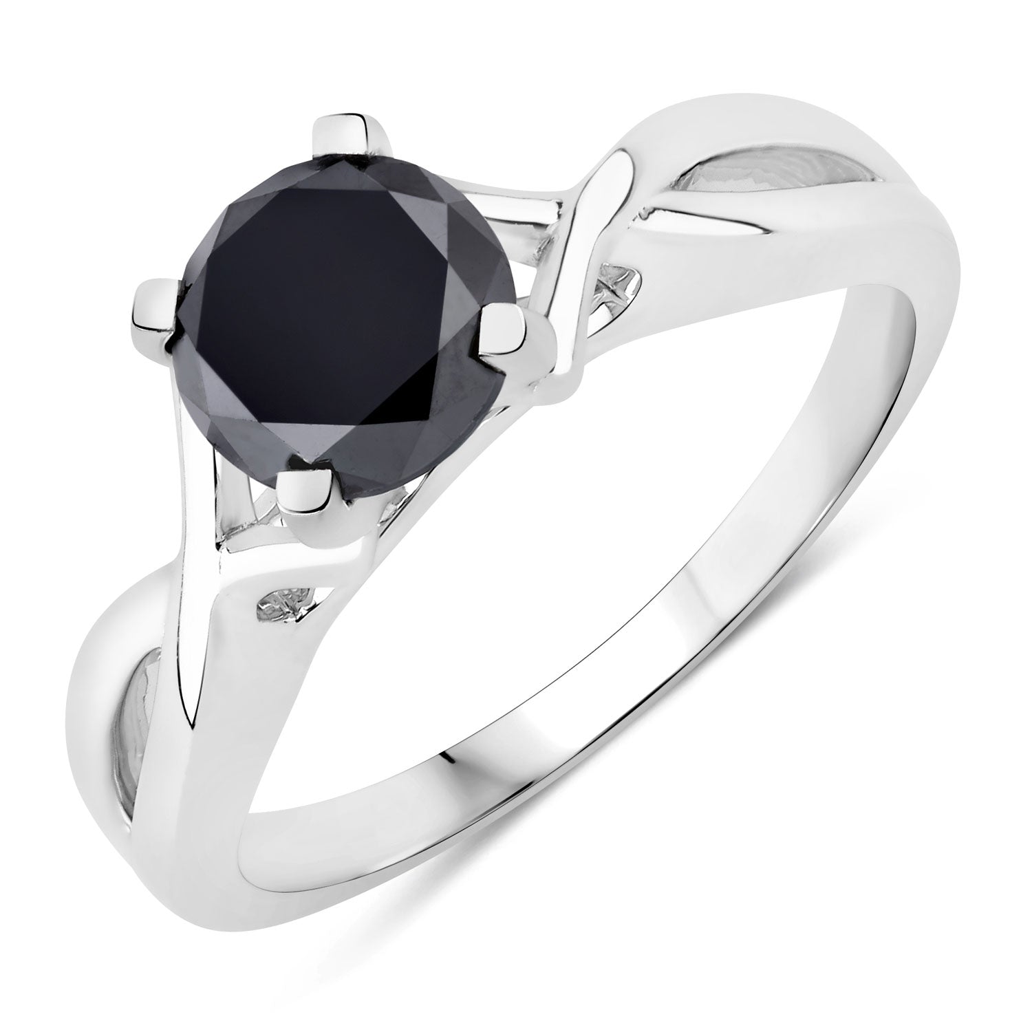 1.59 Cttw Round Black Diamond Rhodium over Silver Twist Solitaire Ring