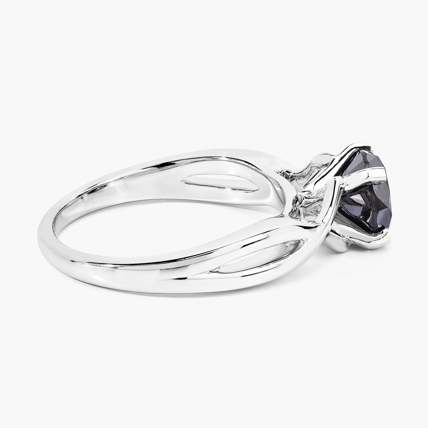 1.59 Cttw Round Black Diamond Rhodium over Silver Twist Solitaire Ring