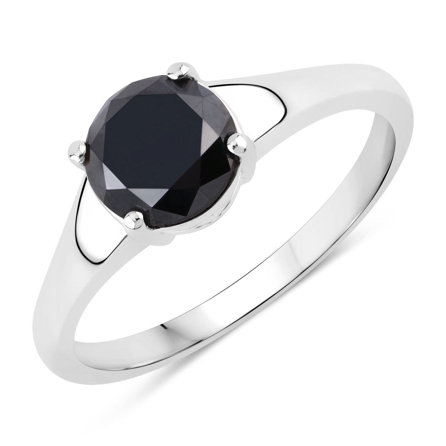 1.62 Cttw Round Black Diamond Rhodium over Silver Cathedral Solitaire Ring