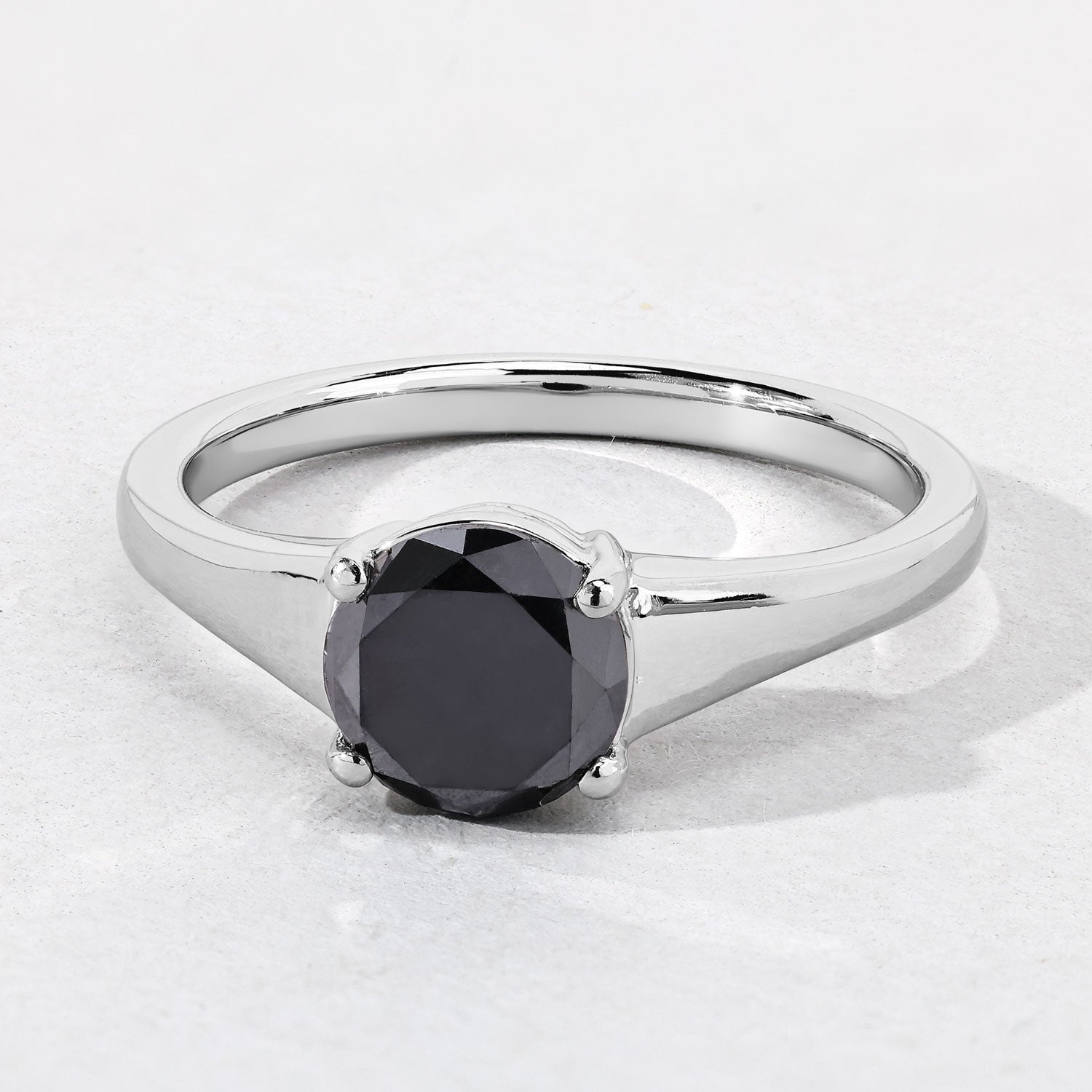 1.62 Cttw Round Black Diamond Rhodium over Silver Cathedral Solitaire Ring