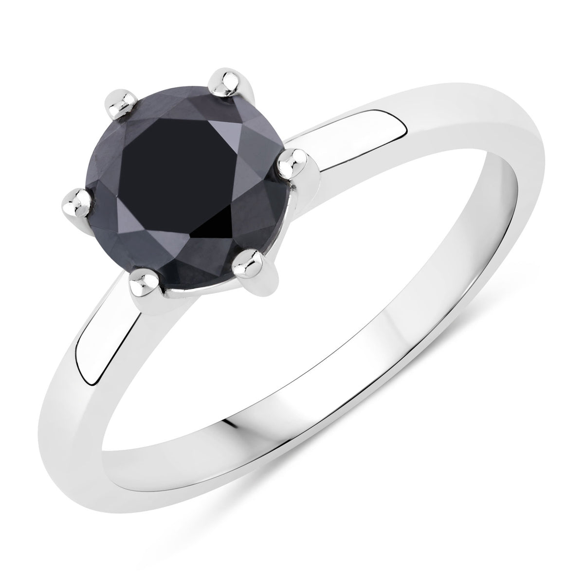 1.69 Cttw Round Black Diamond Rhodium over Silver Solitaire Ring