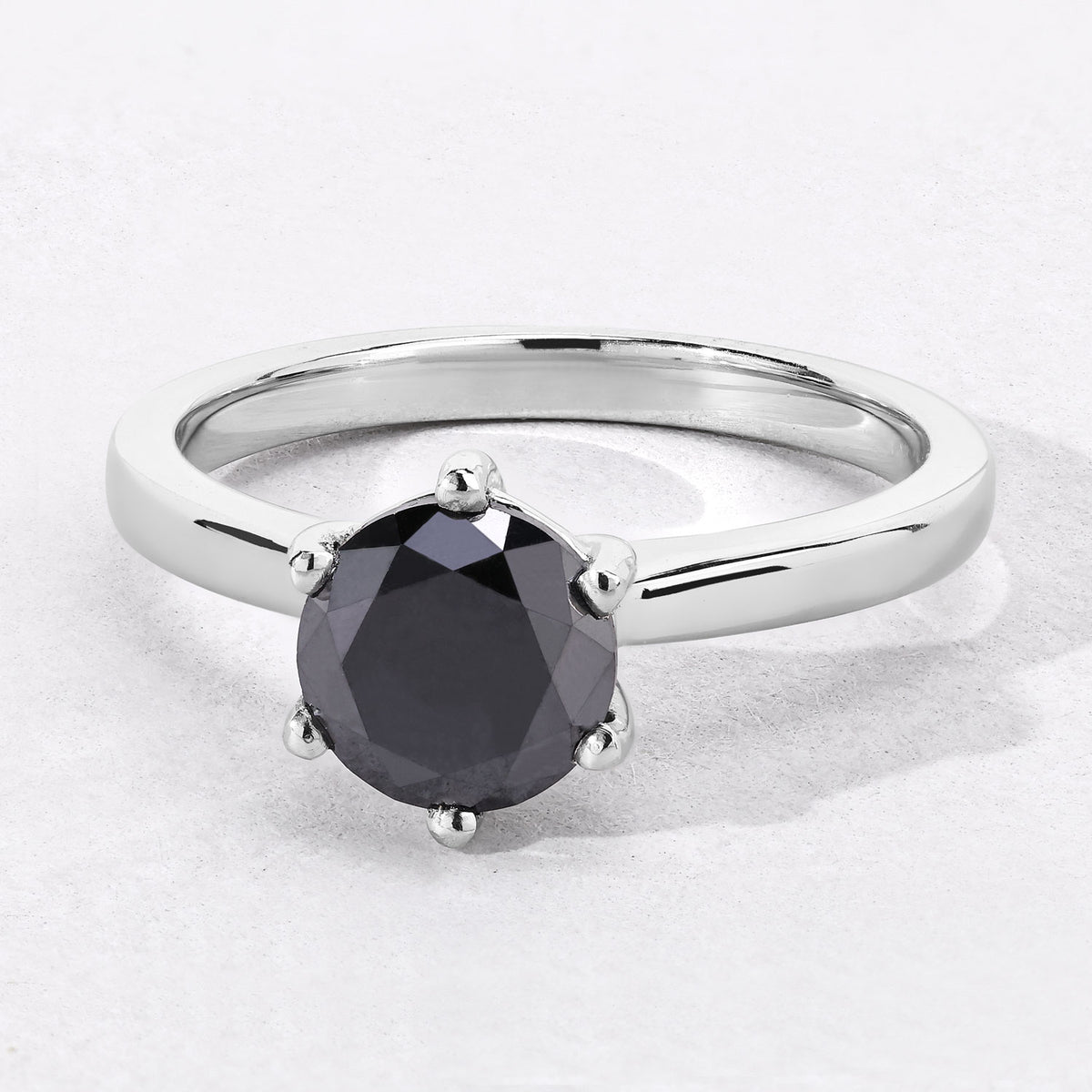 1.69 Cttw Round Black Diamond Rhodium over Silver Solitaire Ring
