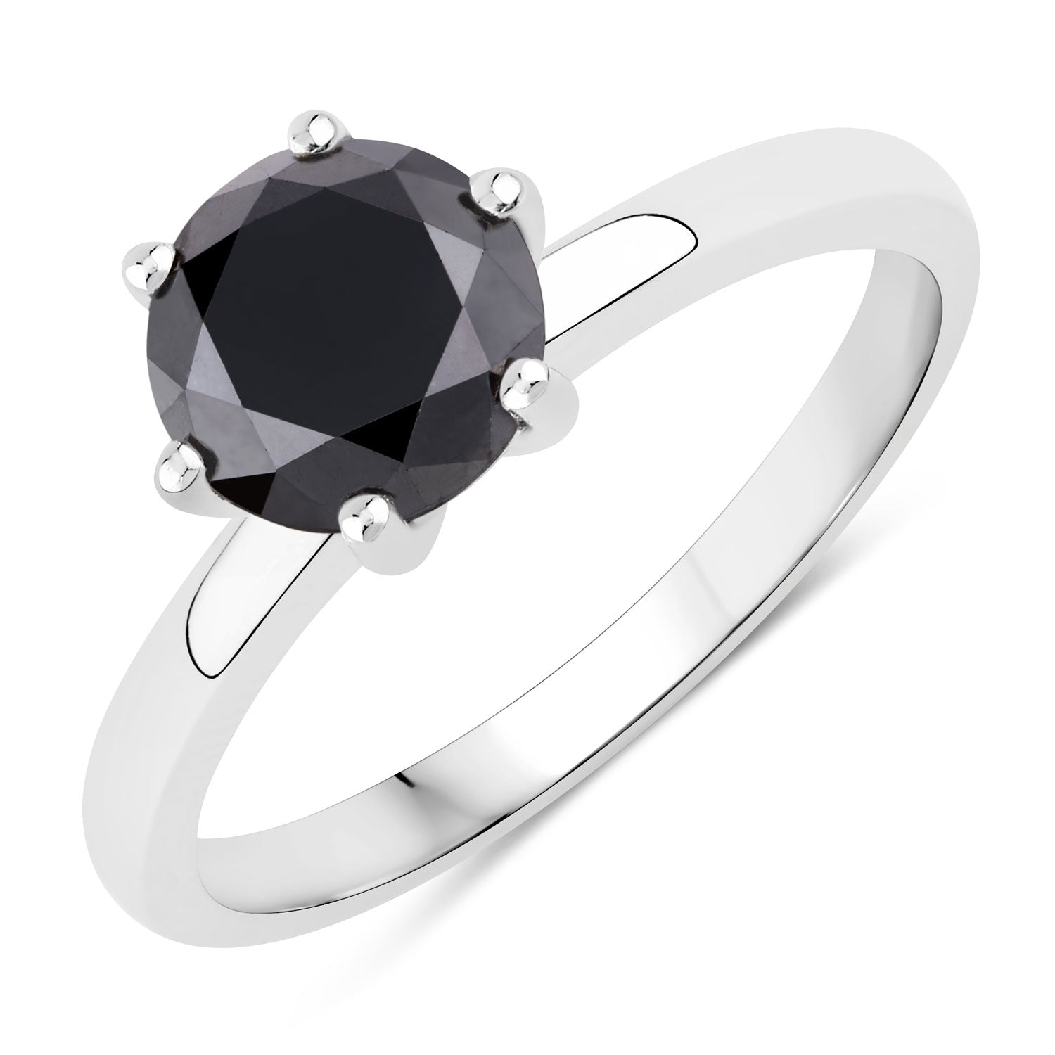 1.81 Cttw Round Black Diamond Rhodium over Silver Solitaire Ring