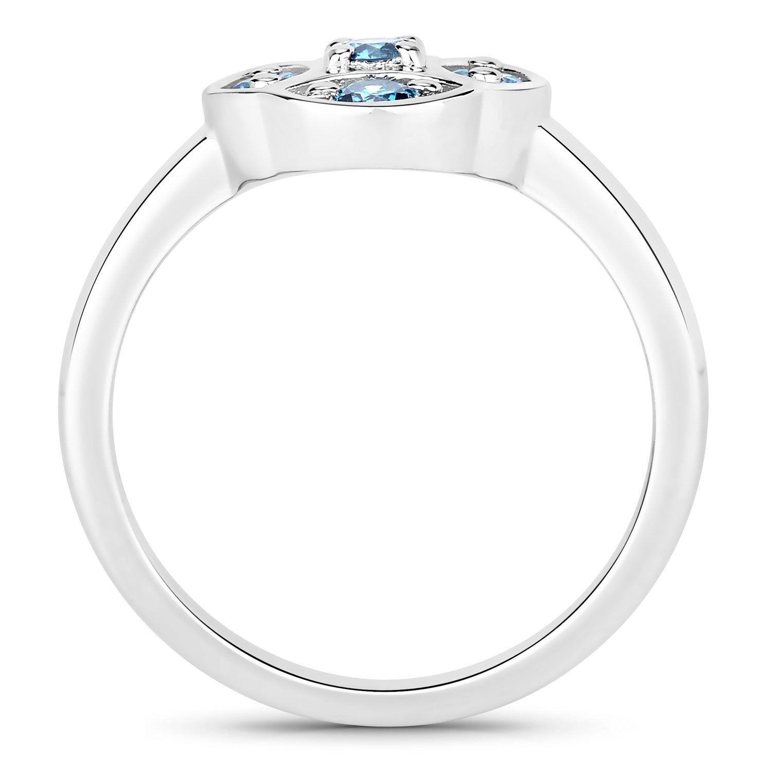 0.48 Cttw Round Teal Blue Diamond Rhodium Plated Silver Disc Cluster 5 Stone Ring