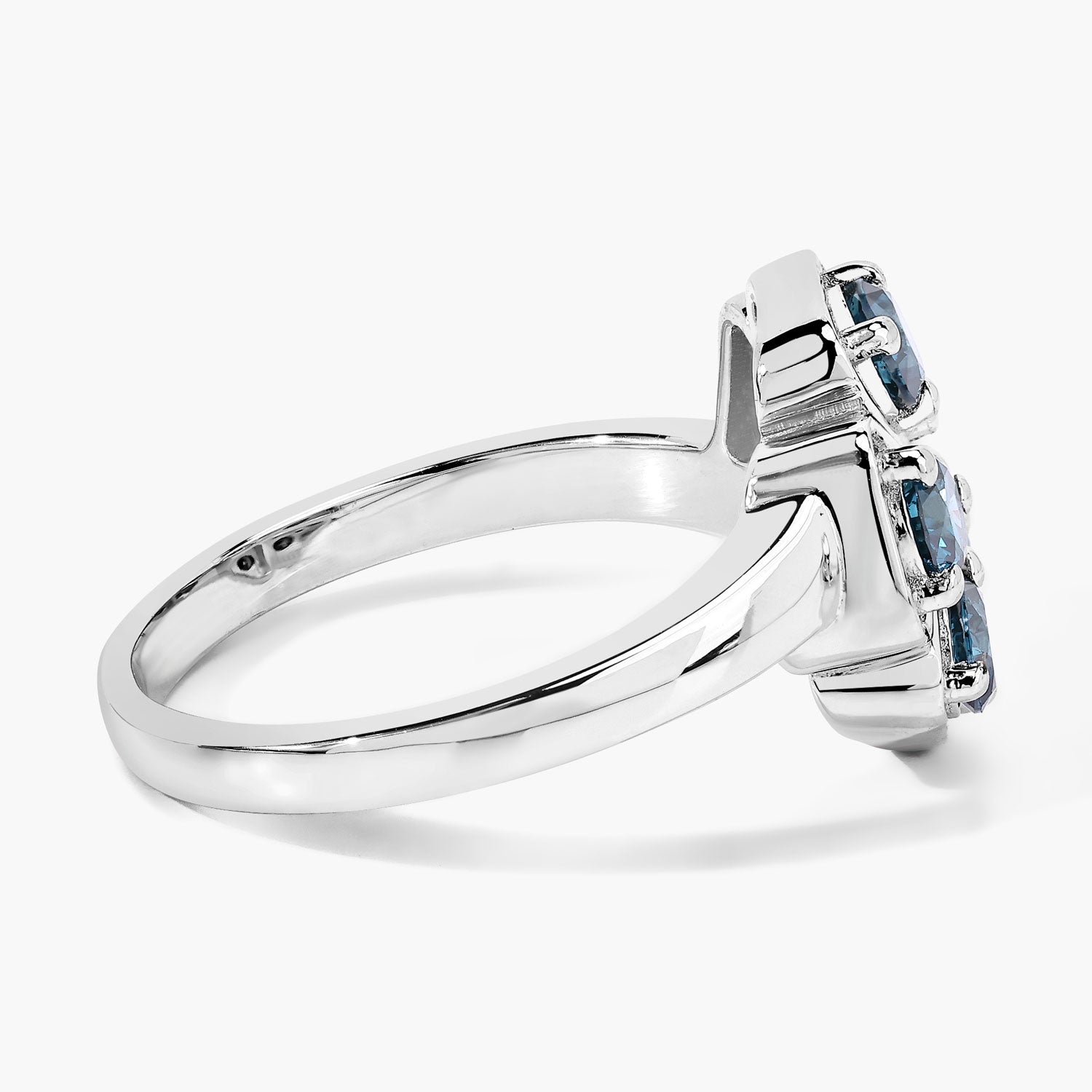1.01 Cttw Round Teal Blue Diamond Rhodium Plated Silver Floral Cluster Ring