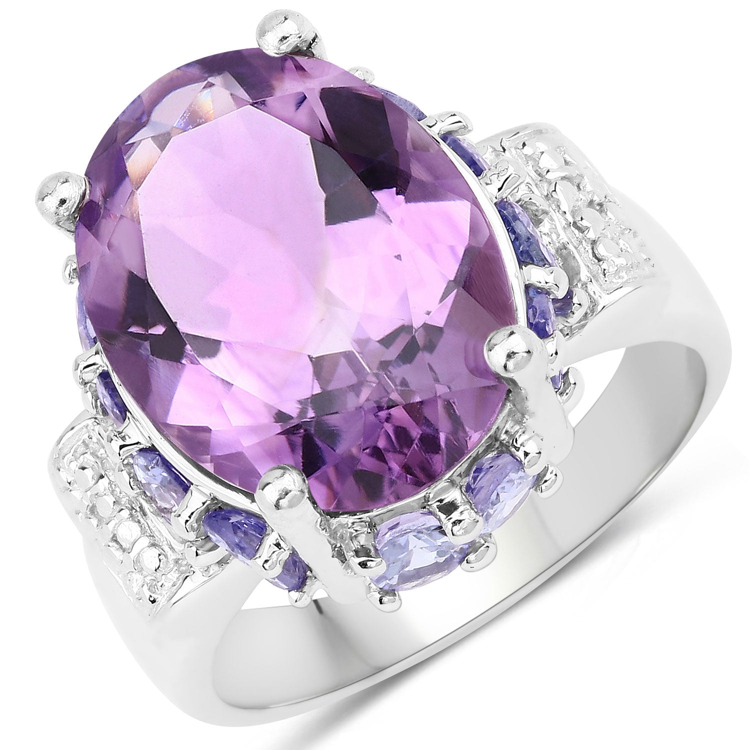 10.24 Cttw Oval Purple Amethyst Rhodium over Silver Cocktail Ring