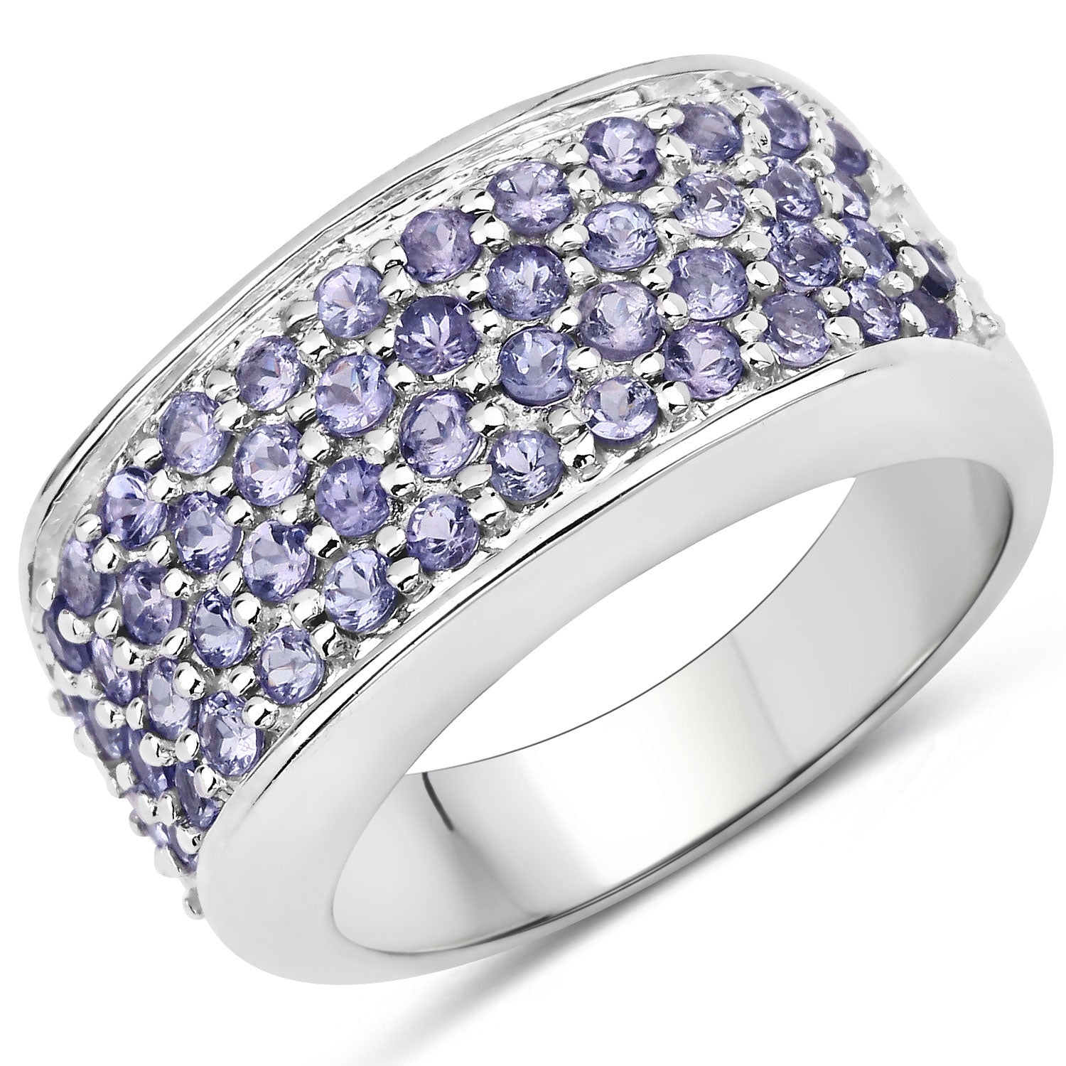 1.42 Cttw Round Violet Tanzanite Pavé Rhodium over Silver Multi Row Wide Band Ring