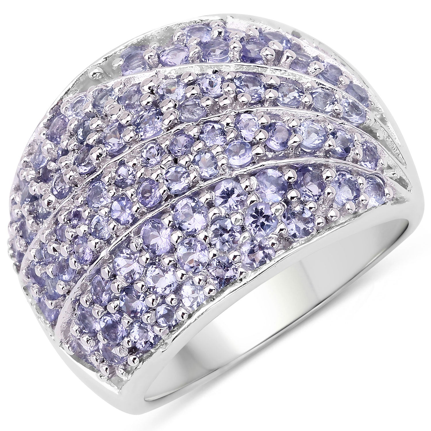 2.45 Cttw Round Violet Tanzanite Pavé Rhodium over Silver Multi-Row Cluster Ring