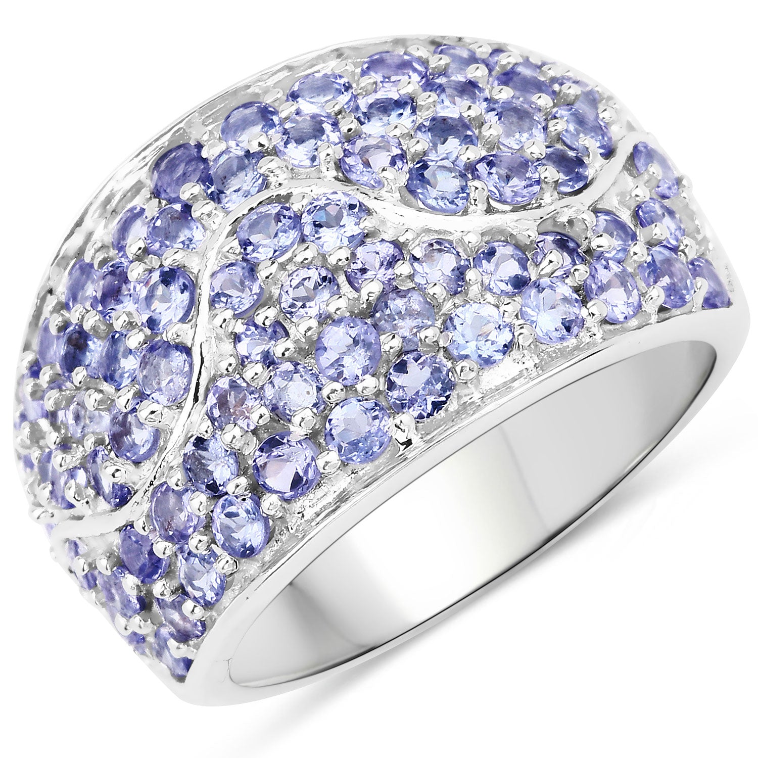 2.54 Cttw Round Violet Tanzanite Pavé Rhodium over Silver Wide Band Cluster Ring