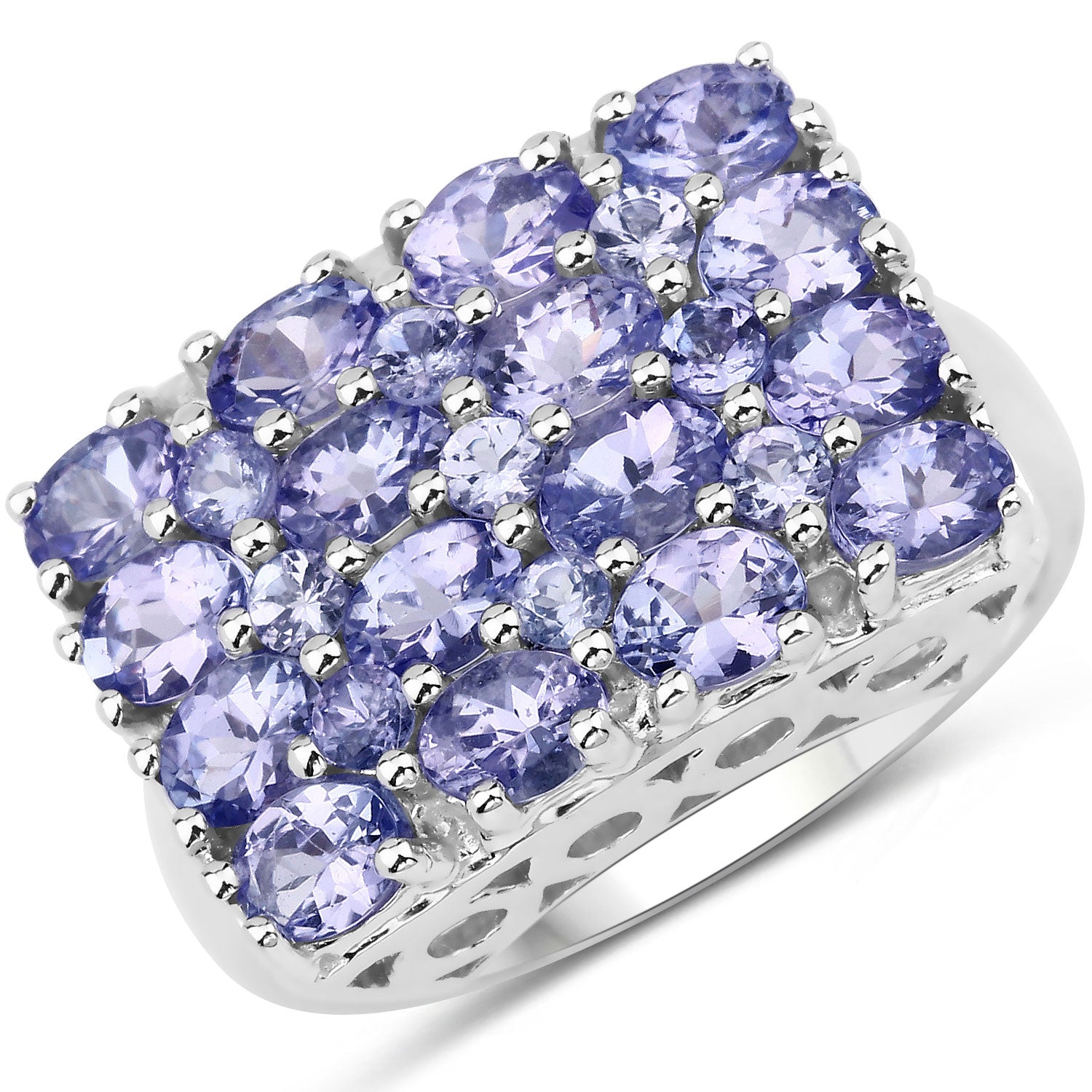 3.04 Cttw Oval Violet Tanzanite Rhodium over Silver Rectangular Cluster Ring
