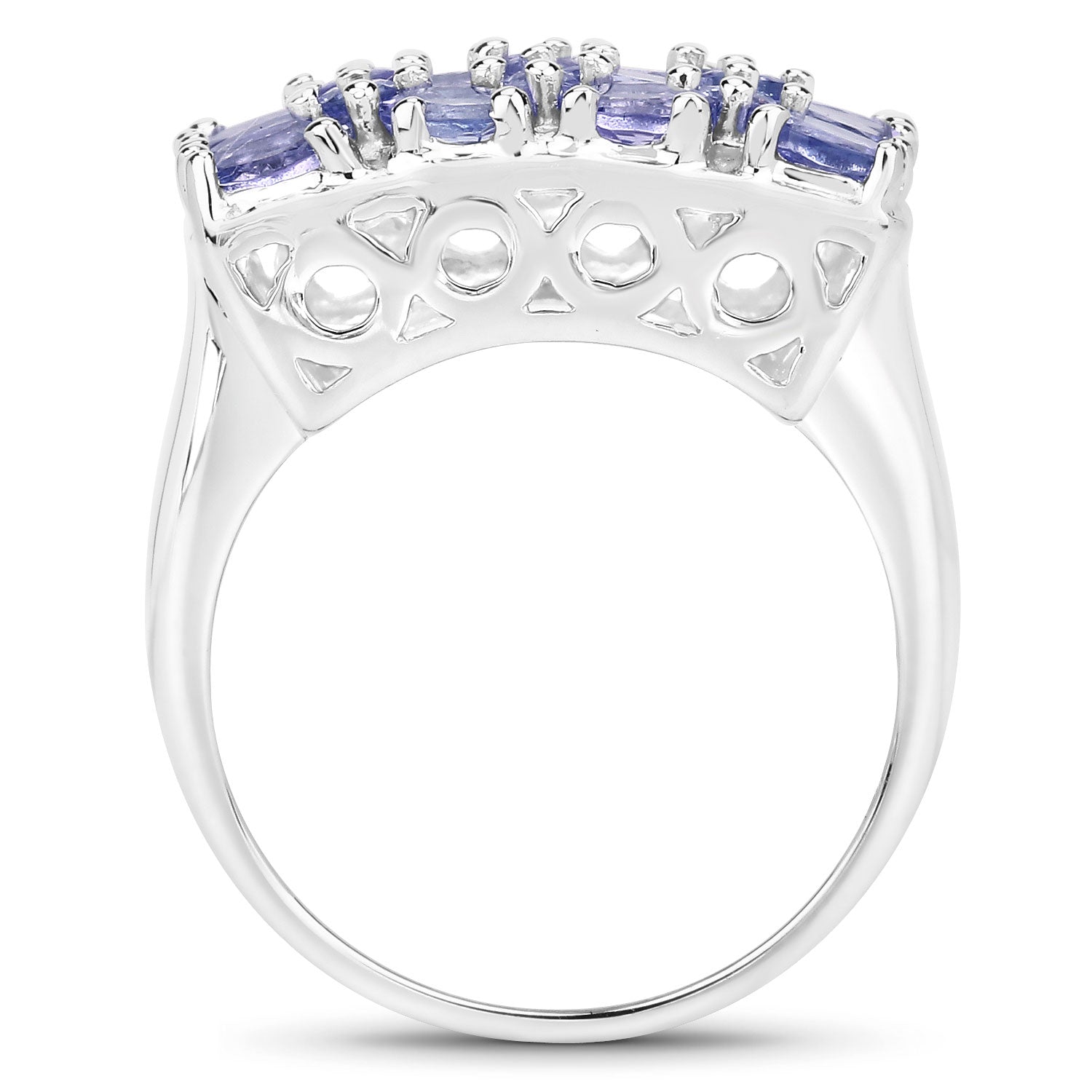 3.04 Cttw Oval Violet Tanzanite Rhodium over Silver Rectangular Cluster Ring