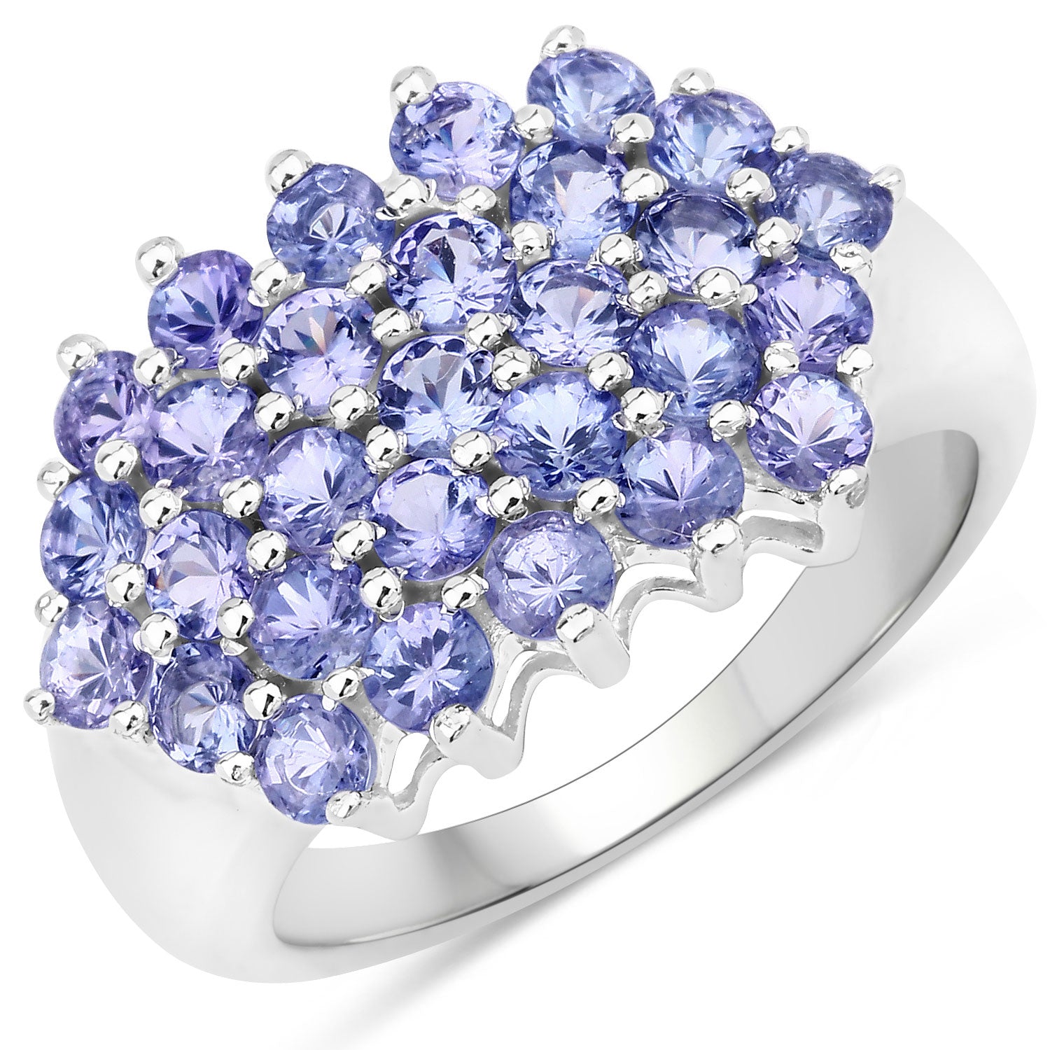 1.83 Cttw Round Violet Tanzanite Rhodium over Silver Multi-Row Cluster Ring