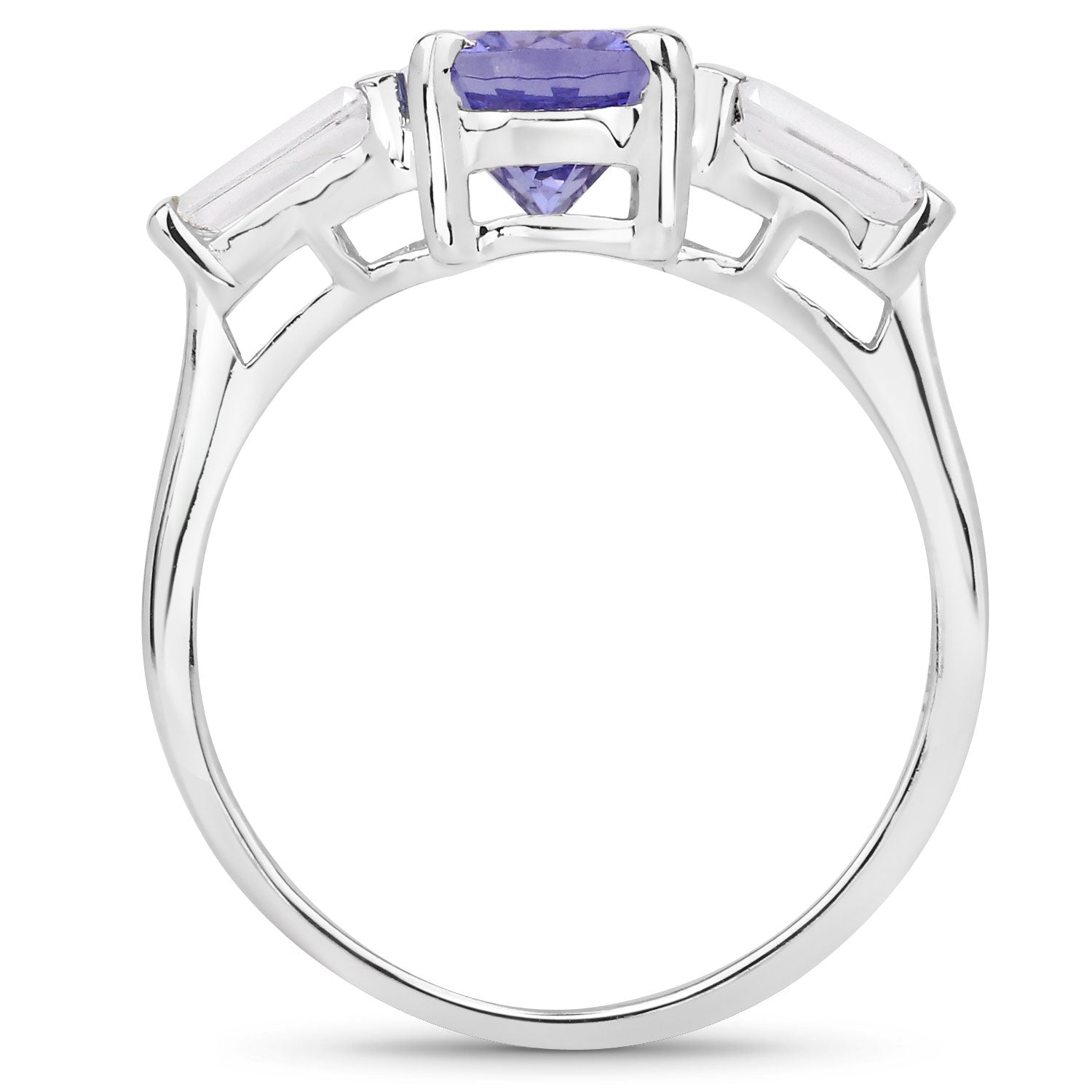 2.00 Cttw Cushion Violet Tanzanite Rhodium over Silver 3-Stone Ring
