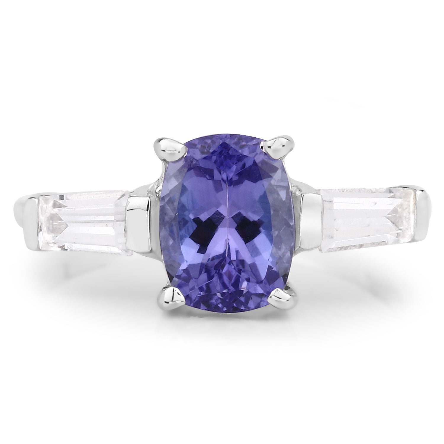 2.00 Cttw Cushion Violet Tanzanite Rhodium over Silver 3-Stone Ring
