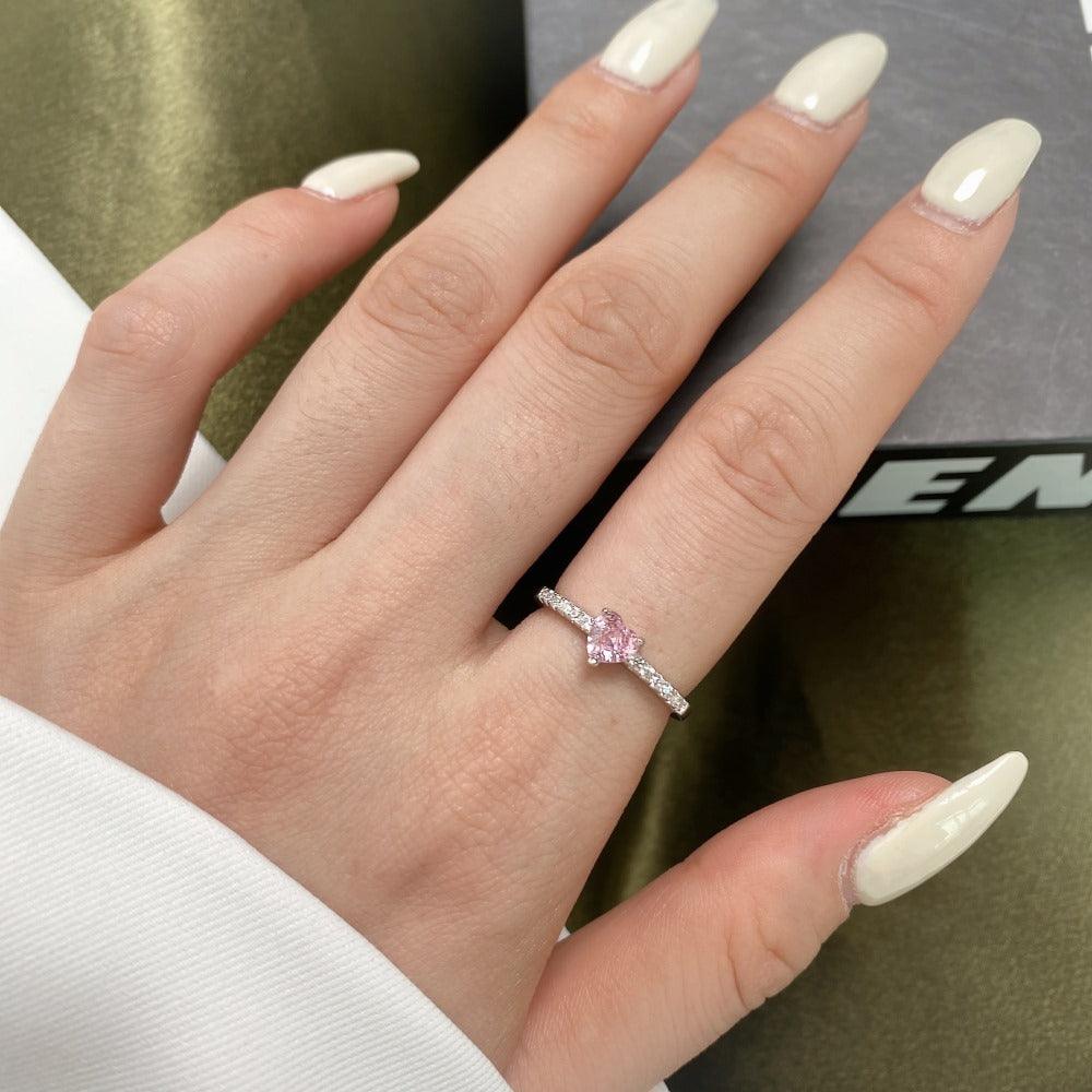 Pink CZ Heart Ring - FineColorJewels