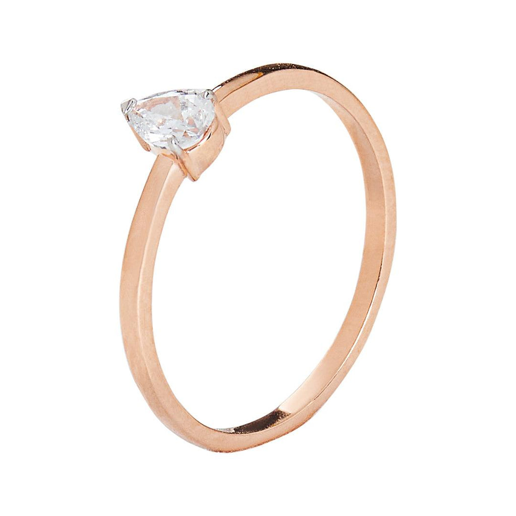 Diamond Teardrop 10K Rose Gold Solitaire Ring - FineColorJewels