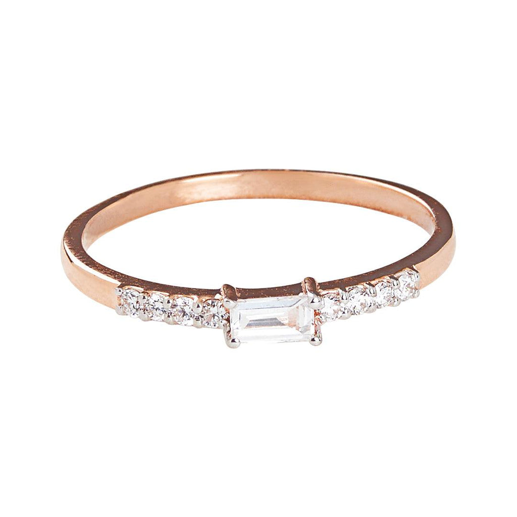 Diamond Baguette Engagement 10kt Rose Gold Ring - FineColorJewels