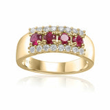 Ruby Statement Engagement Ring with Moissanite in Yellow Gold Plated Sterling Silver - FineColorJewels