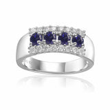 Blue Sapphire Engagement Ring Half Eternity Ring - FineColorJewels