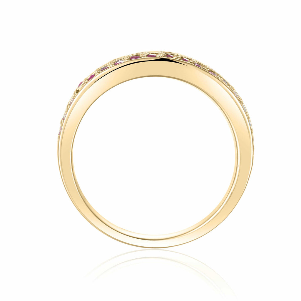Ruby Dual Eternity Ring in Yellow Gold Plated Sterling Silver - FineColorJewels