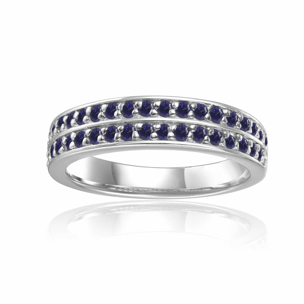 Sapphire Dual Eternity Ring in 925 Sterling Silver - FineColorJewels