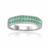 Emerald Dual Eternity Ring in 925 Sterling Silver - FineColorJewels
