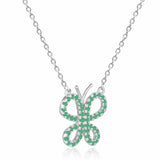 Emerald Butterfly Dainty Necklace Sterling Silver Charm Necklaces for Her- FineColorJewels