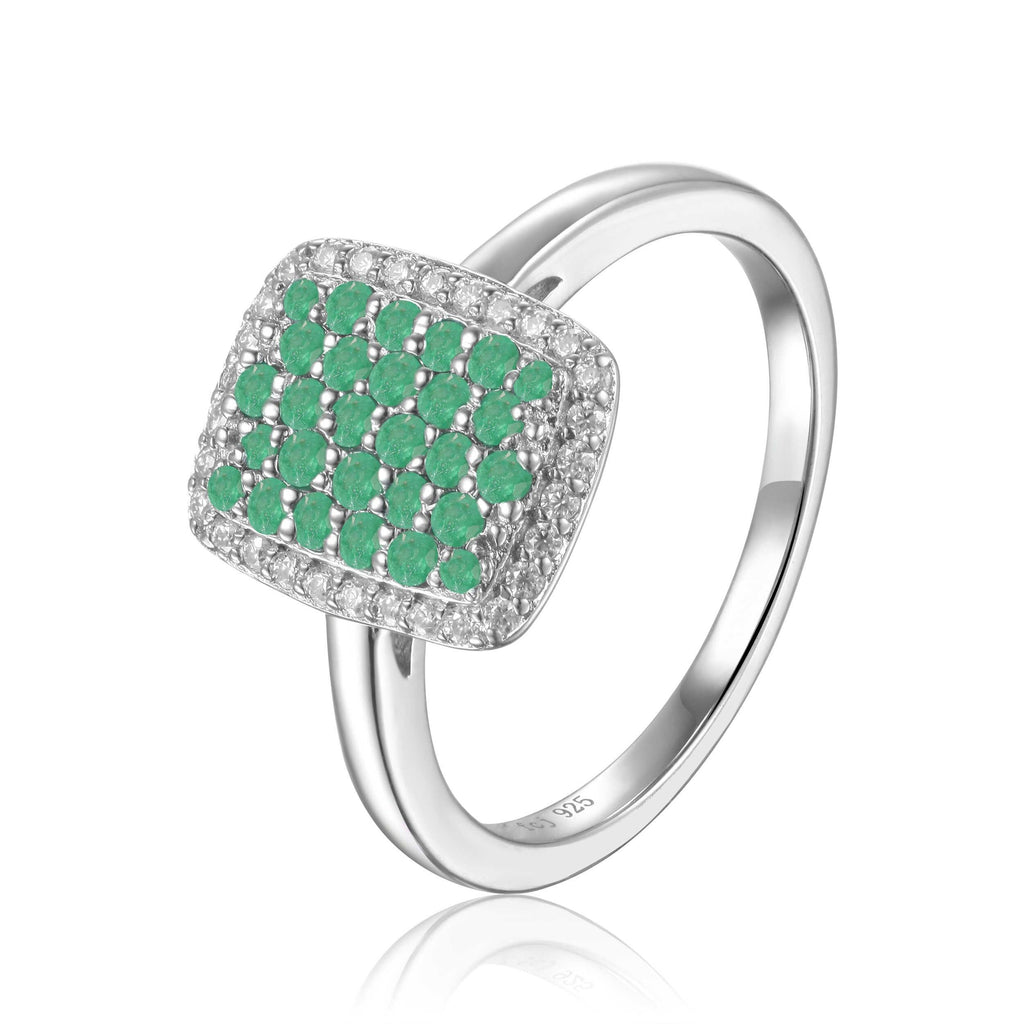 14 Karat White Gold Diamond and Emerald Ring, Emerald Cocktail Ring,  Vintage Emerald Ring