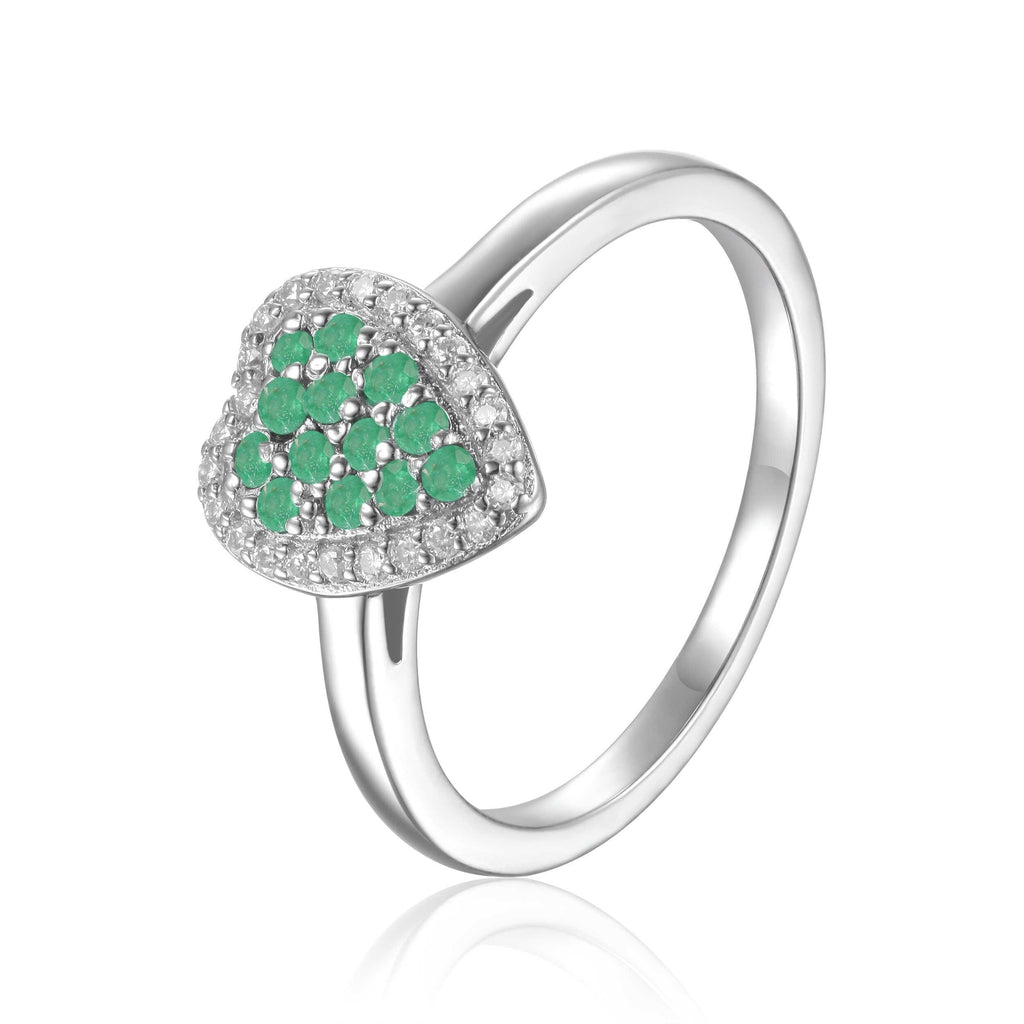 Emerald Heart Cocktail Ring in Sterling Silver - FineColorJewels