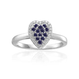 Sapphire Heart Cocktail Ring Sterling Silver Heart Statement Ring for Women - FineColorJewels