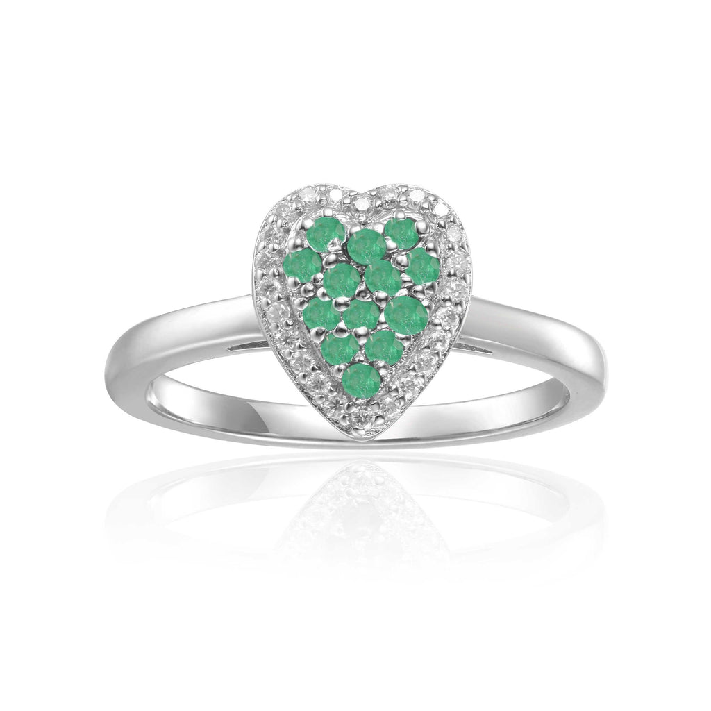 Emerald Heart Cocktail Ring in Sterling Silver - FineColorJewels