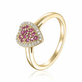 Ruby Heart Cocktail Engagement Ring in Yellow Gold Plated Sterling Silver - FineColorJewels