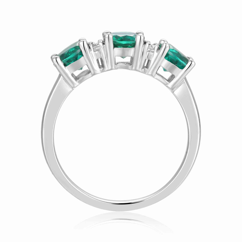Emerald Three Stone Ring - FineColorJewels