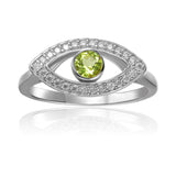Natural peridot evil eye ring with moissanite, peridot ring in 925 sterling silver plating