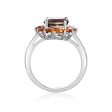 Sterling Silver Smoky Quartz with Citrine Ring - FineColorJewels