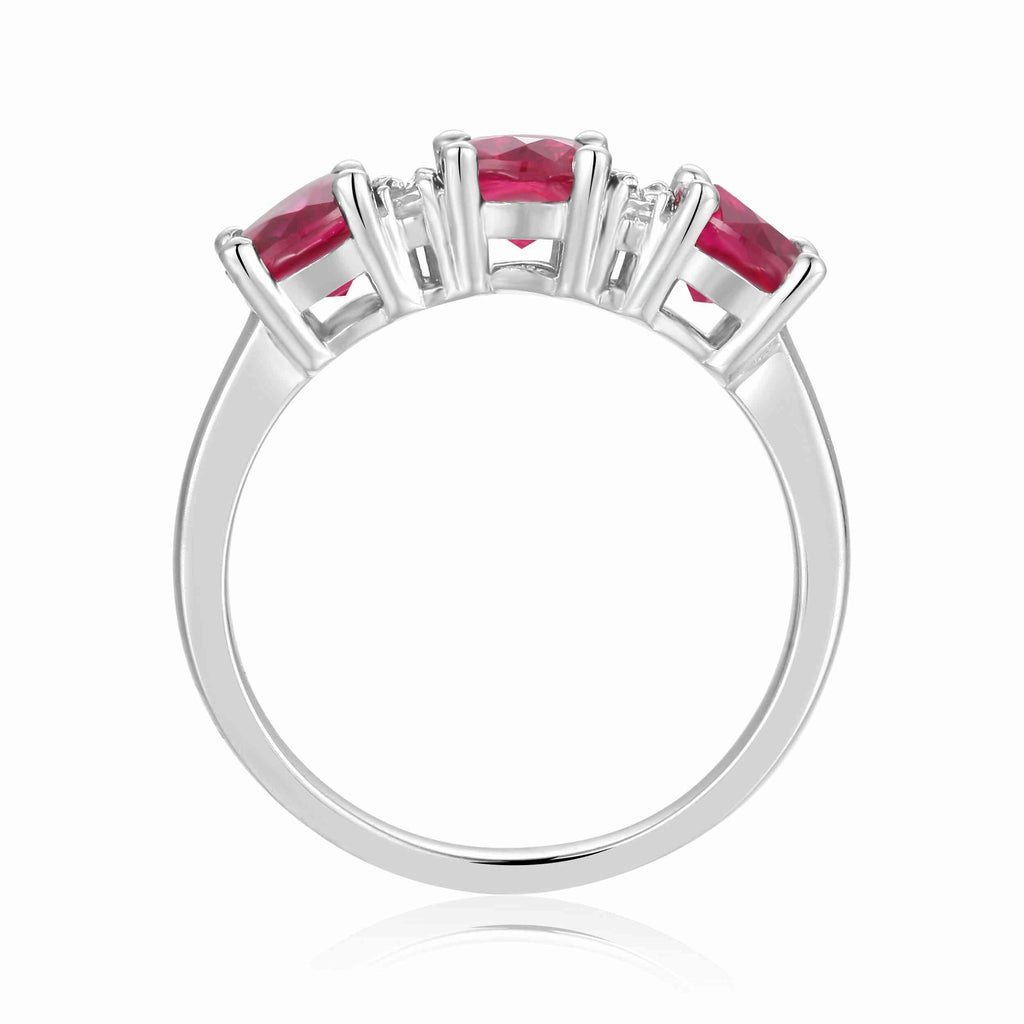 Ruby Three Stone Ring - FineColorJewels