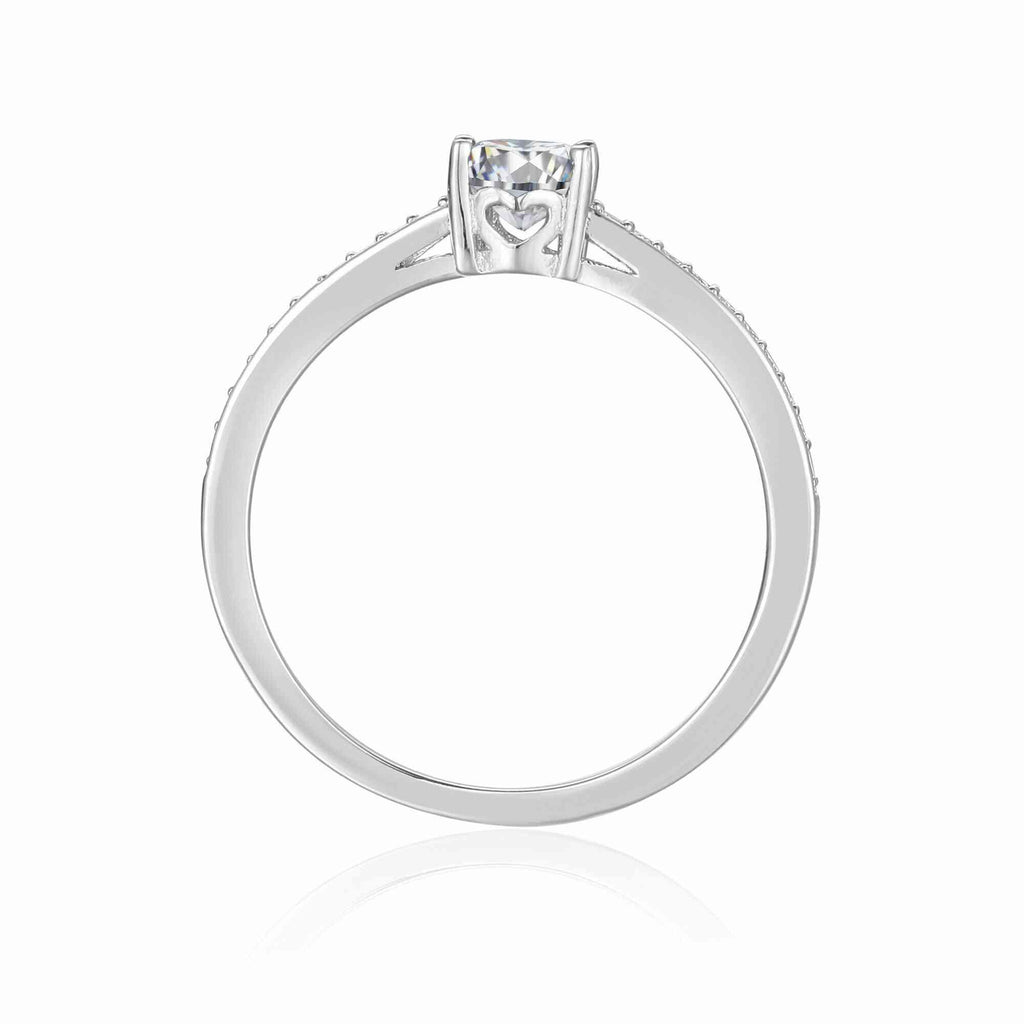 Moissanite Solitaire Ring with Moissanite Accents in Sterling Silver - FineColorJewels