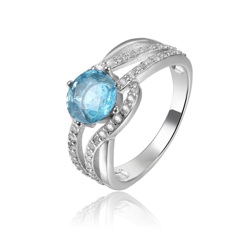 Luxurious Round cut Natural Blue Topaz Ring with White Sapphire - FineColorJewels
