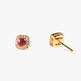 Halo Ruby Earrings in Yellow Gold Plated Silver with Moissanite