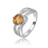 Luxurious Round cut Natural Citrine Ring with White Sapphire - FineColorJewels