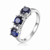 Blue Three Stone Round Sapphire Ring - FineColorJewels