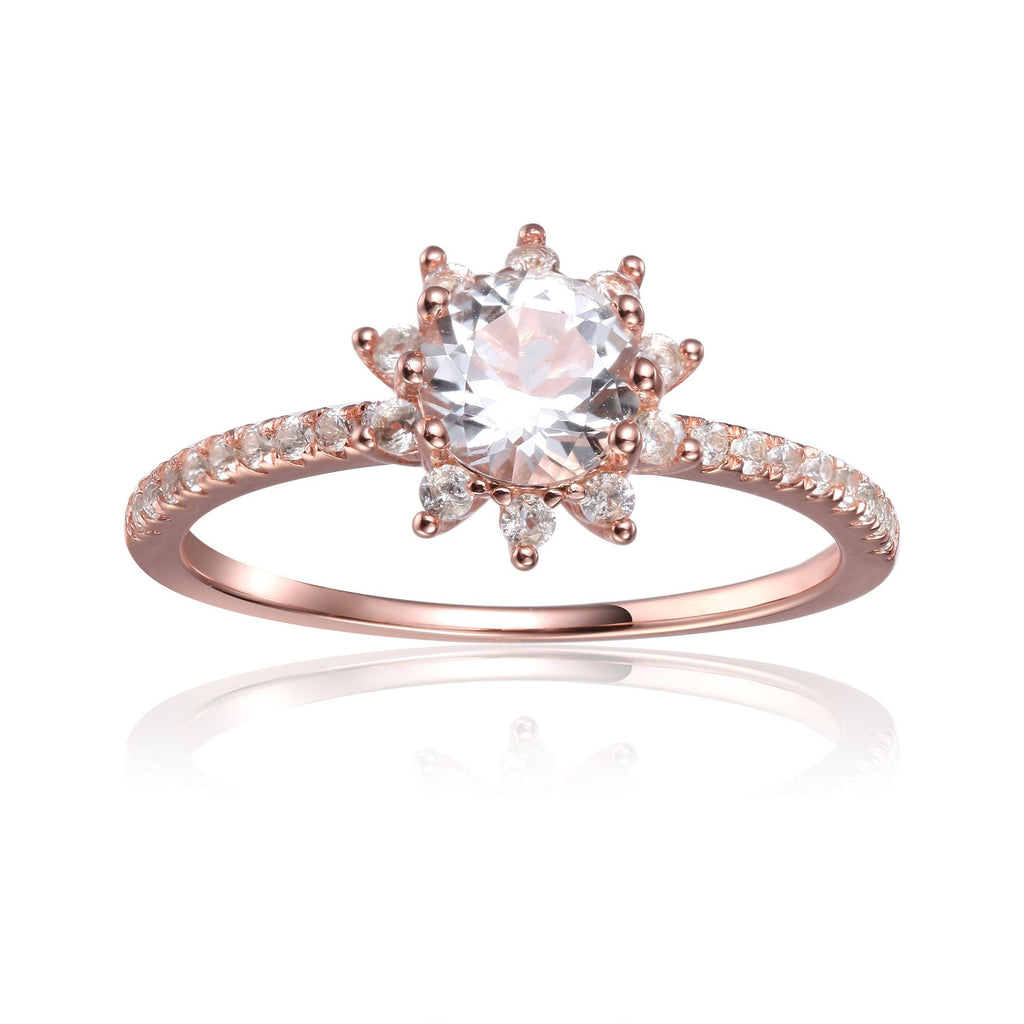 Evergreen Solitaire Rose Gold Plated Sterling Silver Ring with White Topaz - FineColorJewels