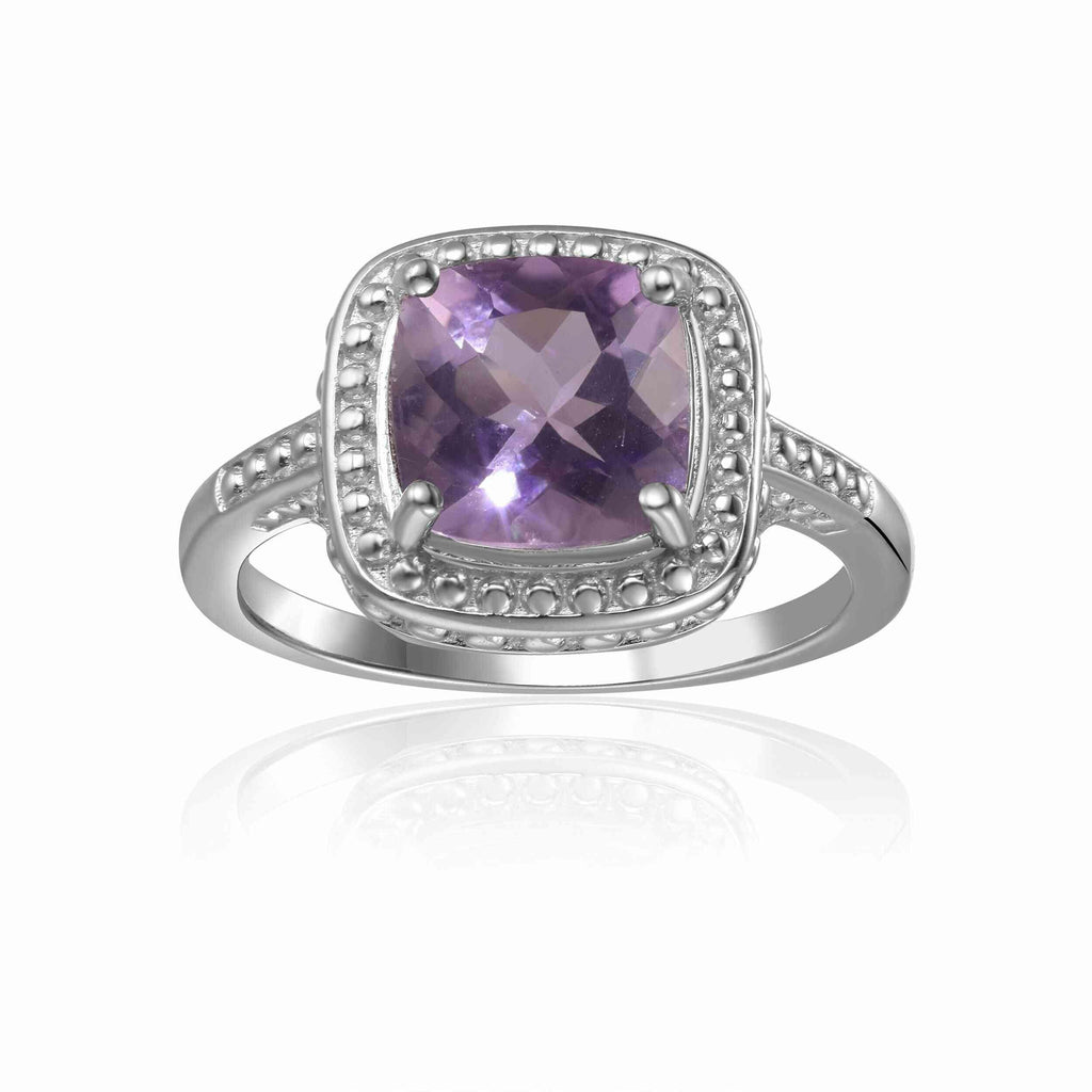 Barbie Inspired Cushion Pink Amethyst Ring in 925 Sterling Silver for Women - FineColorJewels