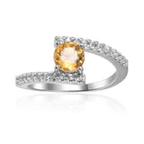 Elegant Natural Citrine Round Shaped Ring with White Sapphire