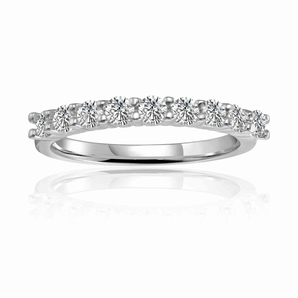 Stackable Sterling Silver Round Moissanite Ring - FineColorJewels