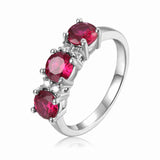 Ruby Three Stone Ring - FineColorJewels