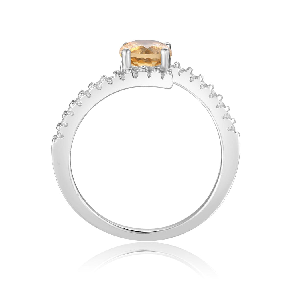 Elegant Natural Citrine Round Shaped Ring with White Sapphire - FineColorJewels