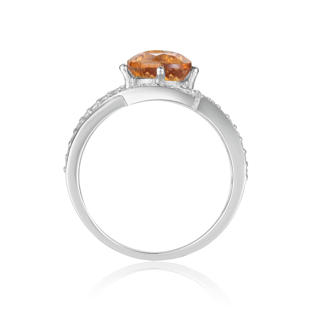 Luxurious Round cut Natural Citrine Ring with White Sapphire - FineColorJewels