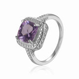 Cushion Pink Amethyst Ring in 925 Sterling Silver for Women - FineColorJewels