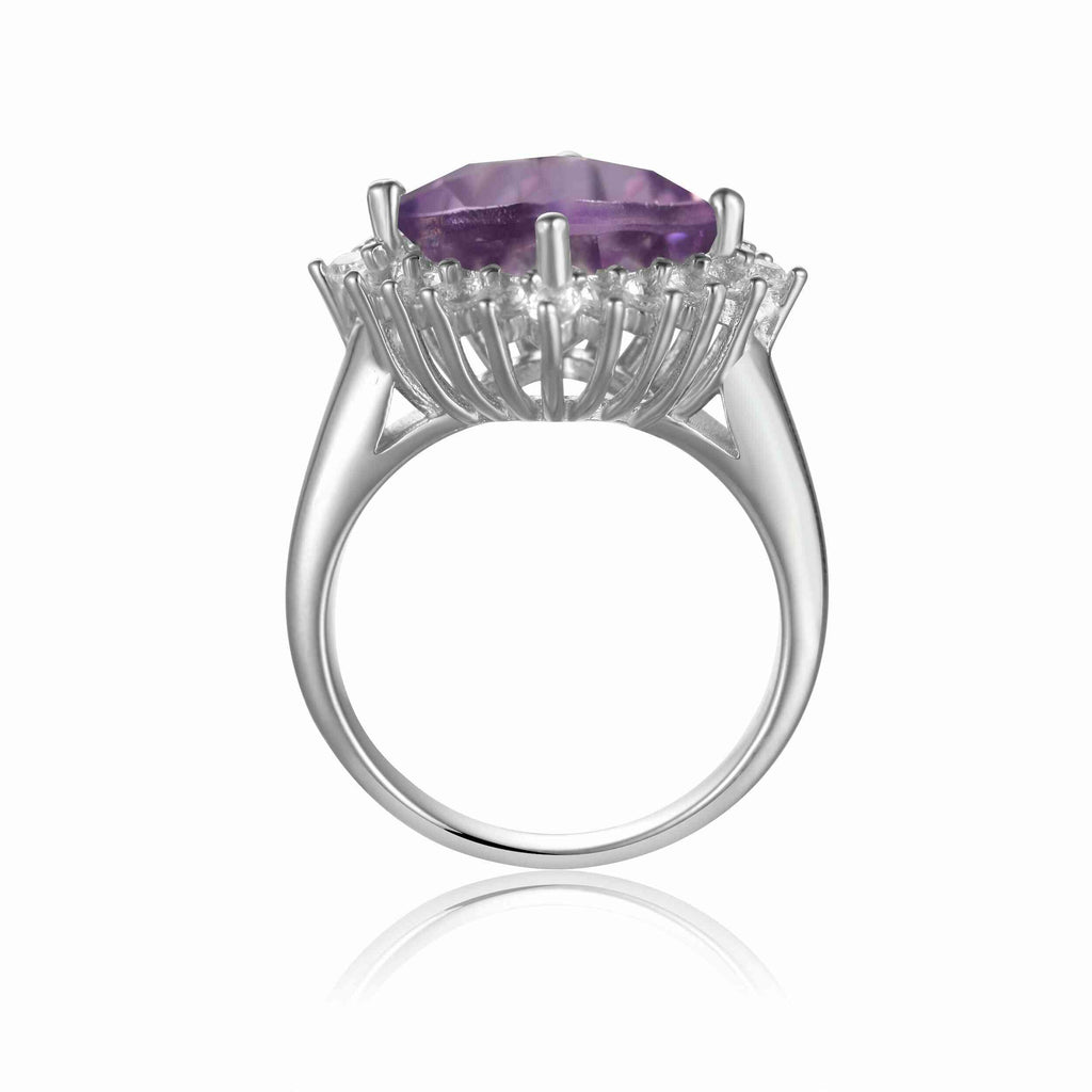 Barbie Like Pink Amethyst Cushion Checkerboard Halo Ring Princess Style Ring - FineColorJewels